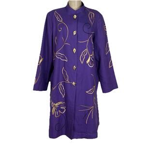 Vintage Indigo Moon Embroidered Long Duster Coat Jacket Purple Size Large Boho